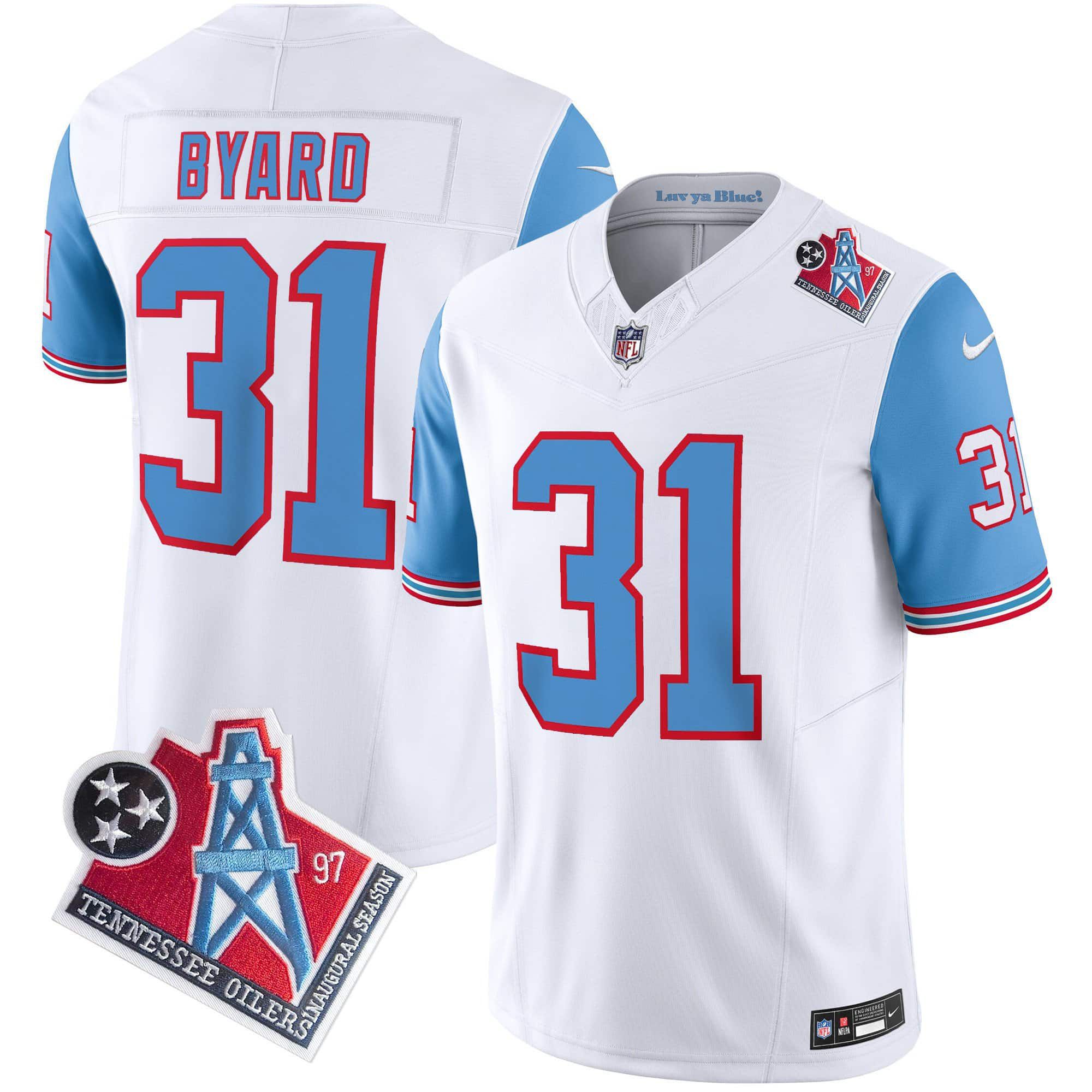 Men Tennessee Titans #31 Byard White 1997 Throwback 2024 Nike Limited Vapor NFL Jersey style 1